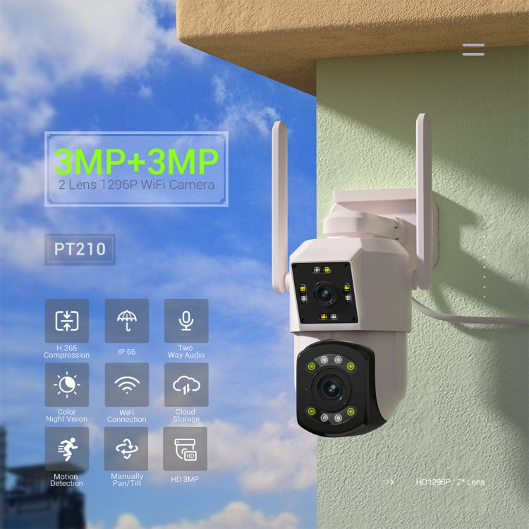 ESCAM PT210 2x3MP Dual Lens Dual Screen Monitor WiFi Camera Support Two-way Voice & Motion Detection & Cloud Storage, PT210 ESCAM PT210 2x3MP Dual Lens Dual Screen Monitor WiFi Camera Support Two-way Voice & Motion Detection & Cloud Storage, PT210